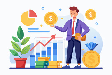 Business evaluation, analyze company worth or market value, merger and acquisition to determine corporate valuation, revenue profit or earning concept, businessman evaluate company with dollar money.
