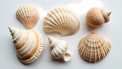 Assorted Seashell Collection with Unique Patterns and Textures on White Background