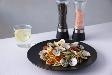 Pasta with clams Spaghetti alle Vongole. Italian food Traditional italian food seafood pasta with clams