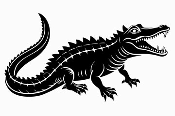 Crocodile silhouette vector art illustration, dangerous reptile animal