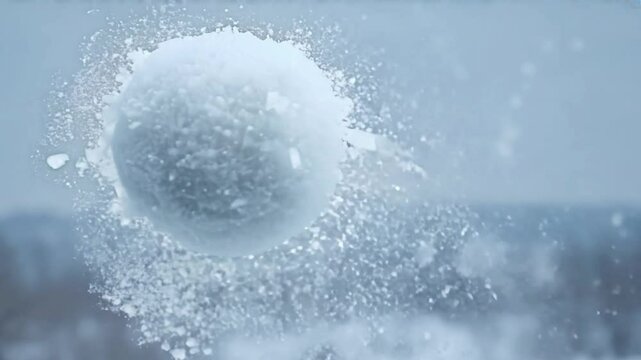 A massive snowball rolls down a hill in a snowy landscape, creating a mesmerizing sight during winter