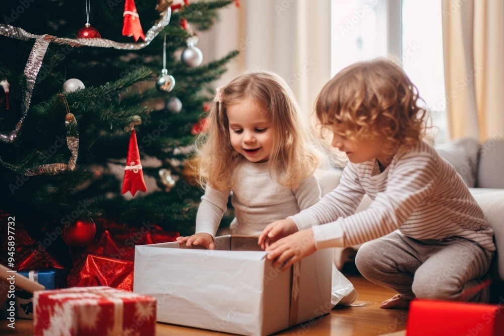 Poster christmas christmas box child.