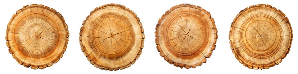 Obraz premium Stump top view, wooden natural cut logs isolated on transparent background PNG file