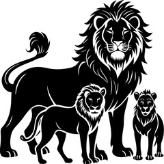Obraz premium Lion Silhouette isolated on white background Minimalist lion vector shape icon