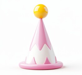 Pink party hat with a yellow pom-pom designed for festive celebrations and events