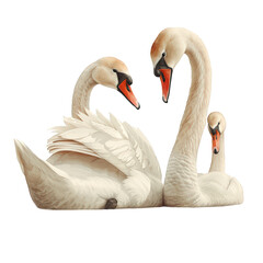 Fototapeta premium A hand-drawn illustration featuring three white swans, two facing forward with their necks curved and touching, and one facing the viewer with its head tilted slightly