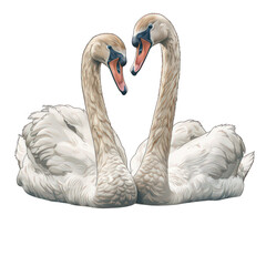 A childrens book illustration depicting two swans forming a heart shape with their necks. The swans are facing each other with their heads tilted towards one another