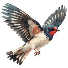 Fototapeta premium A detailed illustration of a barn swallow in flight, showcasing its vibrant colors and delicate features