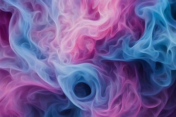 Fototapeta premium Brightly colored smoke in shades of blue pink and purple swirling together in an abstract pattern, AI Generated