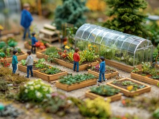 Miniature HO Scale School Garden for Children Education Model