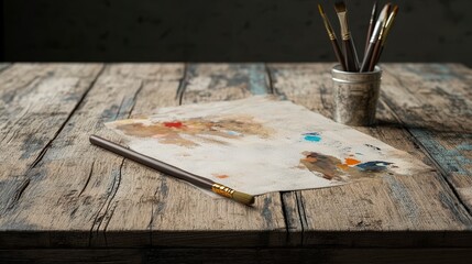 A workspace featuring a paintbrush, palette, and tools for artistic creation.