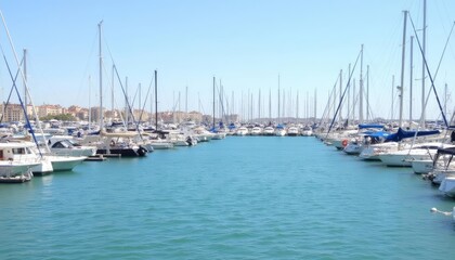 Fototapeta premium A serene marina with a clear blue sky