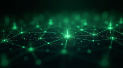 Neural Network Topology: Green Illuminated Node Connection Grid