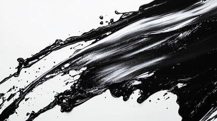 Dynamic black paint splash on a white background captured during an artistic studio session