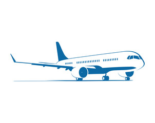Concept illustration of a logo with a passenger jet aircraft. Vector illustration.
