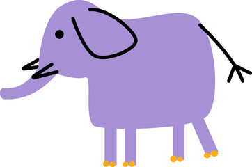 Childish animals. Doodle figure elephant characters. Cute fun children imagination. 