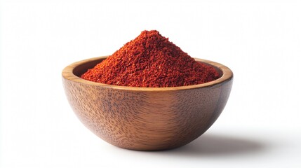 Aromatic Paprika Powder in Wooden Bowl on White Background