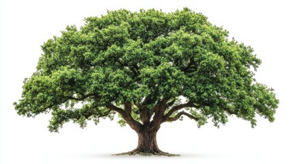 Obraz premium A large, lush green tree with a wide canopy and a sturdy trunk.