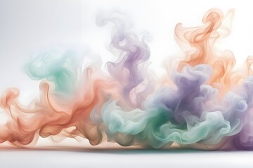 Obraz premium Soft pastel colored smoke in shades of pale green and coral gently floating on a white background, AI Generated
