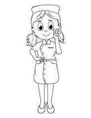 Coloring Little Nurse Cartoon