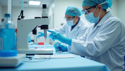 Fototapeta premium Scientists conducting precise laboratory work