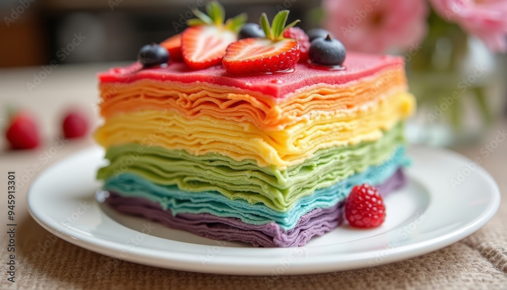 Sticker A slice of rainbow cake a burst of summer delight