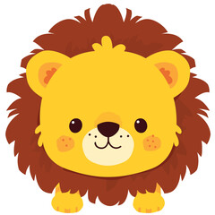 A cute cartoon lion head with simple flat illustration style for vector graphic logo design isolated on a white background