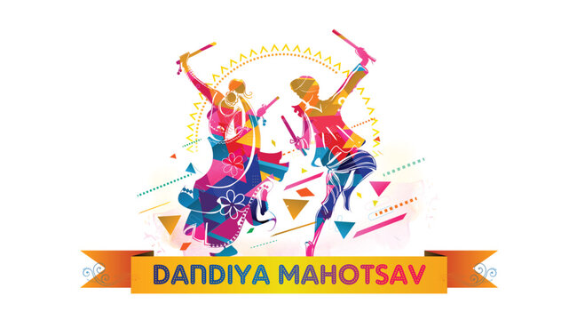 Modern trendy navratri dandiya dance, dandia raas, garba utsav and Durga Puja festival celebration background.