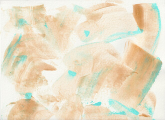 Fototapeta premium Fondo abstracto de trazos de pincel de pintura acrilica en tonos dorados y verdes. Recurso grafico de pìntura abstracta