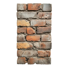 Obraz premium A section of a worn brick wall, isolated on a white background