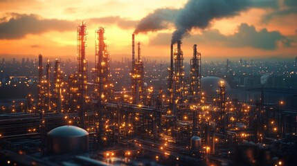 A digital rendering of an industrial refinery symbolizing technology, industry, and futuristic design.