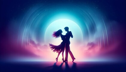 Fototapeta premium scenic view of a silhouette of a couple performing a dance