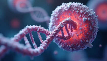 Illuminated DNA molecule with glowing core in a futuristic artistic rendering