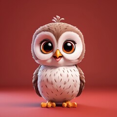 Fototapeta premium Cute cartoon funny smiling bird baby owl 3D