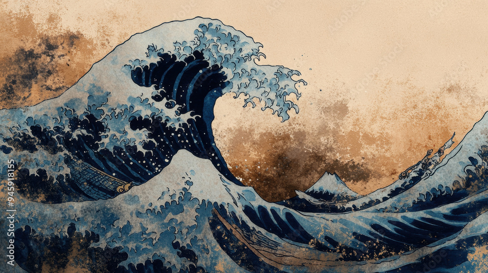 Canvas Prints Great Wave Watercolor.