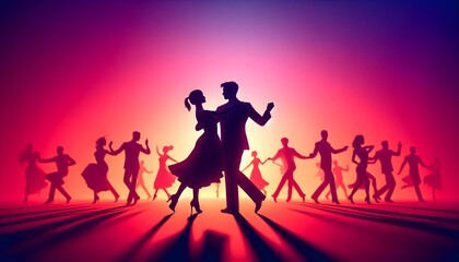 scenic view of a silhouette of a couple performing a dance