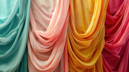 Hanging coloured silk gauze