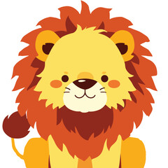 A cute cartoon lion head with simple flat illustration style for vector graphic logo design isolated on a white background