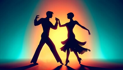 Obraz premium scenic view of a silhouette of a couple performing a dance