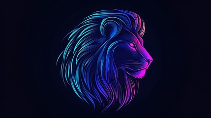 Abstract Neon Line Art Portrait of a Lion's Head