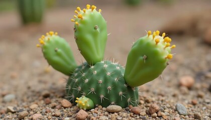 Desert bloom  A cactus vibrant yellow flowers stand out against the earthy tones of the arid landscape