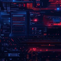 Obraz premium Futuristic digital interface background featuring dark tones, neon highlights, and intricate patterns. Ideal for tech themes.