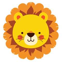 A cute cartoon lion head with simple flat illustration style for vector graphic logo design isolated on a white background