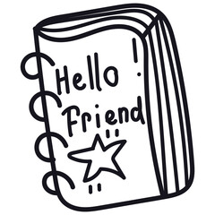 Single element of notebook in doodle school set. Hand drawn vector illustration for cards, posters, stickers and professional design.