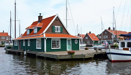 Charming waterfront cottage with docked sailboats