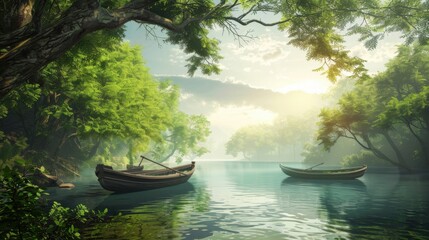 Small boats on the water early in the morning