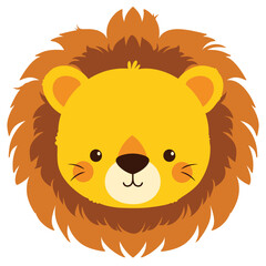 A cute cartoon lion head with simple flat illustration style for vector graphic logo design isolated on a white background
