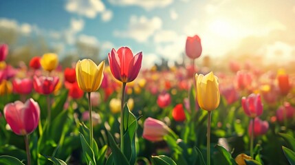 Stunning Tulip Field in Bright Sunlight