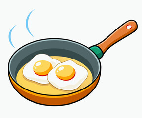 Fried eggs in a frying pan stock illustration