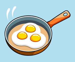 Fried eggs in a frying pan stock illustration